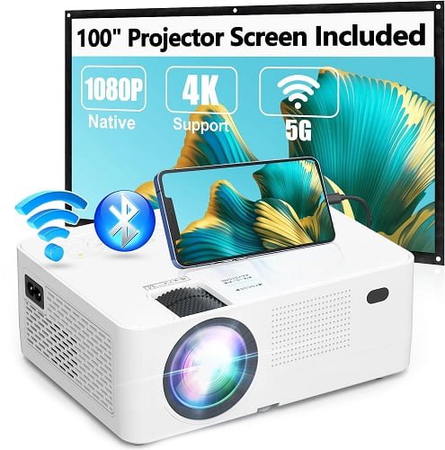 5G WiFi Bluetooth Projector, Full HD Native 1080P Projector with Wireless Mirroring Screen